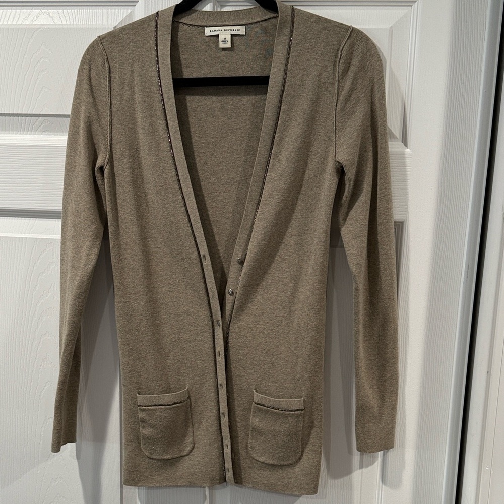 Banana Republic Women's Brown Cardigan Sweater with metal detail